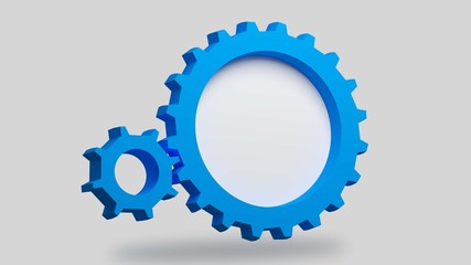 Blue gears on a white background for use in presentations, education manuals, design, etc. 3D