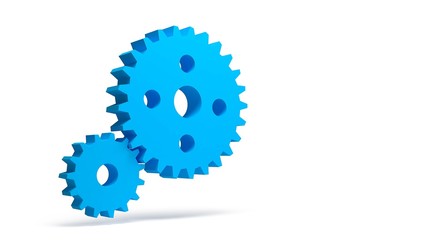 Two blue gears team work, help for use in presentations, education manuals, design, etc. 3D