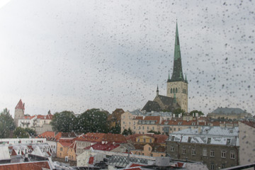 Fototapeta premium Scenic summer beautiful aerial skyline panorama of the Old Town in Tallinn, Estonia