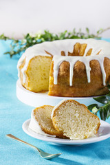 Two slices of homemade glazed easter cake