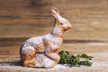 Easter rabbit cake on a wooden table