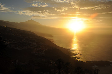 Soft, honey-like sunset over the northern coast of Tenerife, Canary Islands