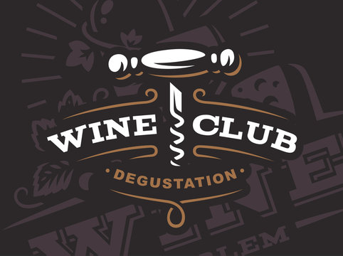 Wine corkscrew logo - vector illustration, emblem design on dark background