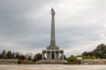 Fototapeta na wymiar Bratislava, Slovakia - March 19, 2017: Slavin, the Monument to the Soviet soldier (Memorial Slavin), a memorial to world war II, the war 1941-1945, a Soviet soldier, cemetery