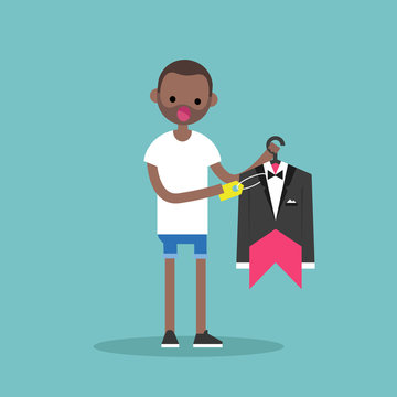 Young black man shocked by a high price / flat editable vector illustration, clip art