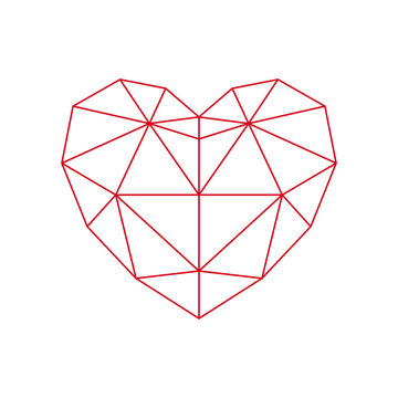 Red polygon heart - icon.