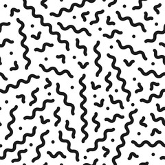 Retro memphis pattern - seamless background. Black curves mosaic texture.