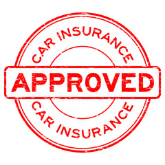 Grunge red car insurance approve round rubber seal stamp on white background