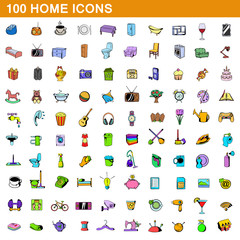 100 home icons set, cartoon style 