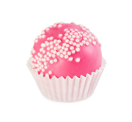 Cake ball in pink glaze with sprinkles