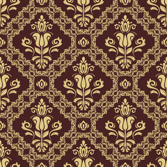 Damask vector classic pattern. Seamless abstract background with golden elements. Orient background