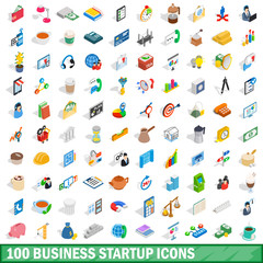 100 business startup icons set, isometric 3d style