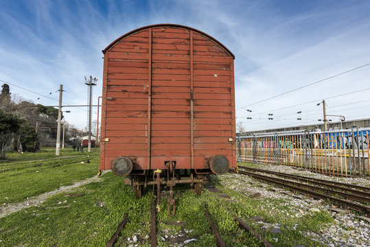 nostagic trains and wagoons parked at Istanbul Haydarpasa Station for visitors