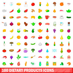 100 dietary products icons set, cartoon style