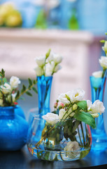 Beautiful composition with fresh flowers on blurred background