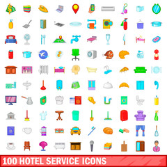 100 hotel service icons set, cartoon style