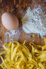 Homemade Noodles on Rustic Table
