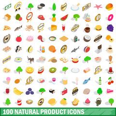 100 natural product icons set, isometric 3d style