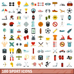 100 sport icons set, flat style © ylivdesign