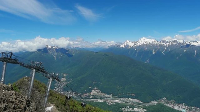 Cableway  in mountains on  summer day
