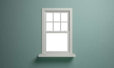 Vintage blank open window inside room. 3d illustration