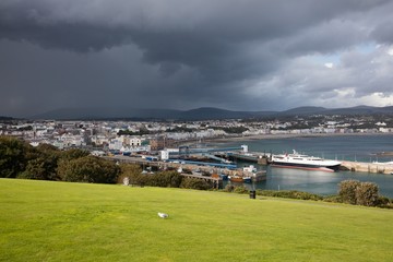 Fototapeta na wymiar Ferry Terminal and town of Douglas Isle of Man