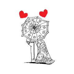 Obraz premium Couple under umbrella. Doodle style.
