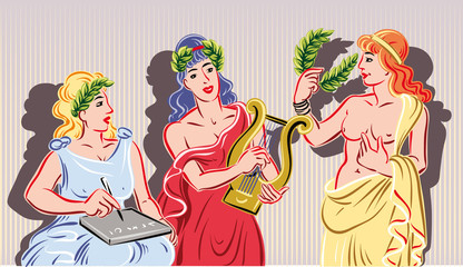 Three of the nine classical Muses.
The muse of literature, the muse of music and the muse of the theater
