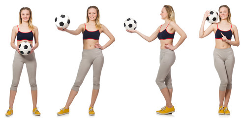 Woman football player on white