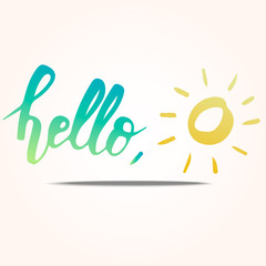 Hello summer lettering with hand drawn sun