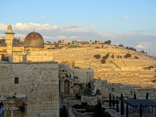 Al-Awsa Mosque on Jerusalem Temple Mount in Foreground and Mount of Olives in Background