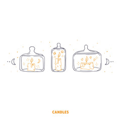 Фантазийная иллюстрация с горящими свечами в банках
