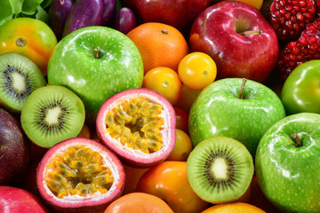 Various ripe fruits and vegetables for eating healthy