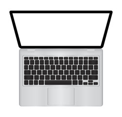 Laptop vector illustration with blank screen isolated on white background, white aluminium body . The upper view . Vector Illustration. Eps10.