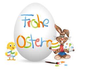 Osterhase und Kücken Osterei Frohe Ostern