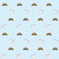 Seamless unicorns and rainbows pattern