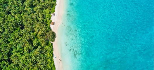Aerial photo of tropical Maldives beach on island