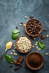 Coffee background, top view