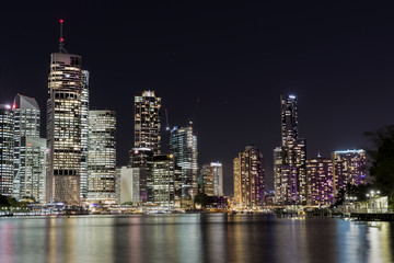 Brisbane City nightcape and Kangaroo Point ferry terminals and surrounds by night.