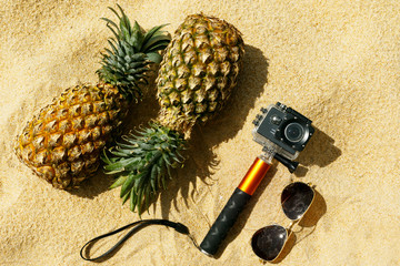 Pineapple, sunglasses and action-cam