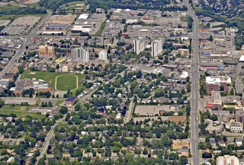 aerial view of the Columbia Street area in Kitchener Waterloo, Ontario Canada 