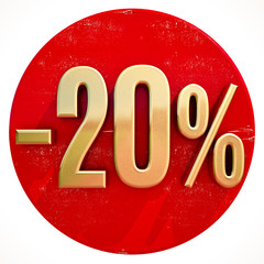 Gold 20 Percent Sign on Red
