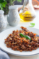 Lentil with vegetables, selective focus