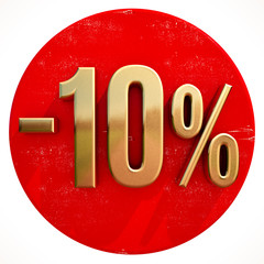 Gold 10 Percent Sign on Red