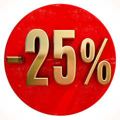 Gold 25 Percent Sign on Red