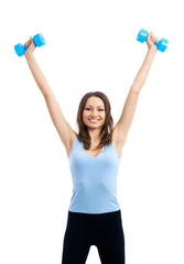 Woman with dumbbells, isolated