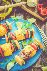 colourful garden bbq and grill  party food on table
