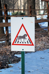 Horse crossing road sign in Ukraine