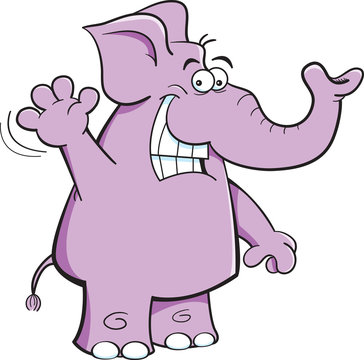 Cartoon illustration of an elephant waving.