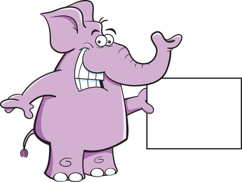 Cartoon illustration of an elephant holding a sign.
